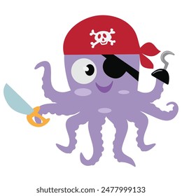 Cute octopus pirate  vector cartoon illustration