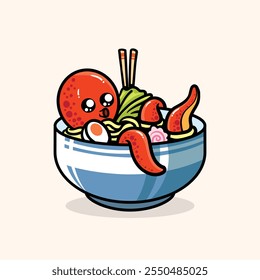 cute octopus ramen noodle illustration