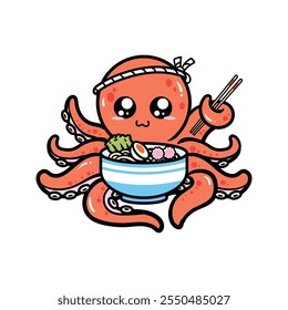 cute octopus ramen noodle illustration