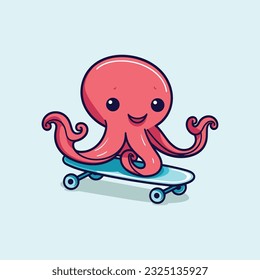 lindo octoto montar patineta verano deporte vector ilustración