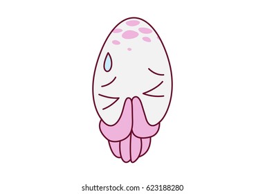 Cute Octopus, Sad. Vector Illustration. Isolated on white background.