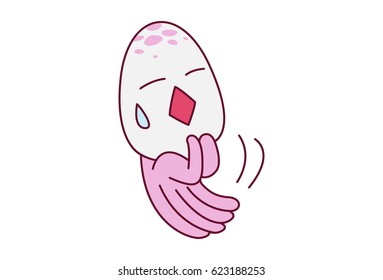 Cute Octopus Scared. Vector Illustration. Isolated on white background.