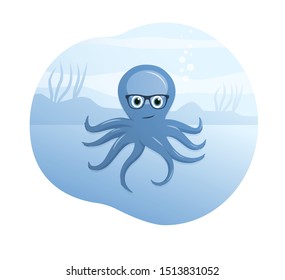 Cute Octopus. Sea creature. Vector Illustration. 