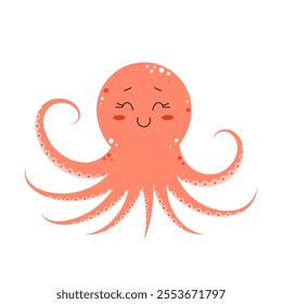 Cute octopus. Sea and ocean animal. Vector illustration isolated on white background