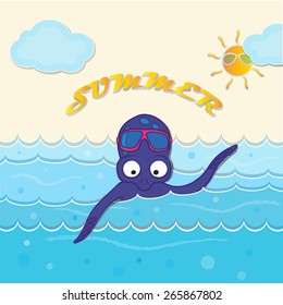 Cute octopus sea summer swimmer cartoon background