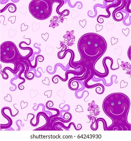 Cute octopus. Seamless pattern