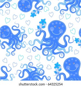 Cute Octopus Seamless Pattern Stock Vector Royalty Free