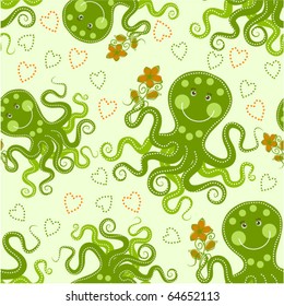 Cute octopus. Seamless pattern