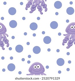 cute octopus seamless pattern, with small dots, white background