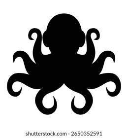 Cute Octopus Silhouette Vector, Fun Sea Animal Clipart for Kids Designs