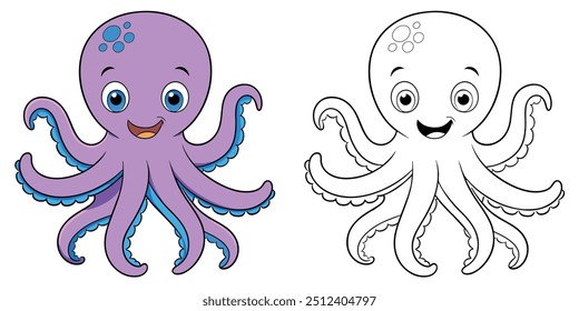 Cute Octopus Smile Cartoon Coloring Page For Kids