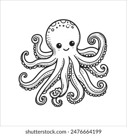 A cute octopus with a smile on its face. The octopus is surrounded by many dots, which give it a playful and whimsical appearance