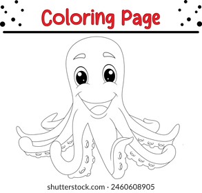 cute octopus smiling coloring book page for kids.