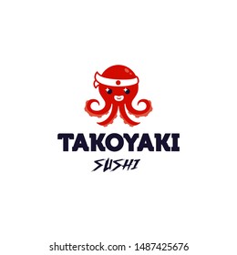cute octopus squid logo japanese food  sushi takoyaki chef icon vector cartoon mascot sticker illustration