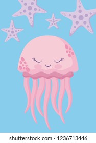 cute octopus with starfish avatar character