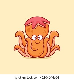 Cute octopus with starfish cartoon logo icon vector illustration