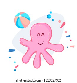 Cute Octopus. octopus with a starfish on tentacles. Cartoon Vector Illustration