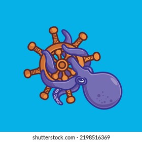 cute octopus steering wheel. isolated cartoon animal illustration. Flat Style Sticker Icon Design Premium Logo vector. Mascot Character