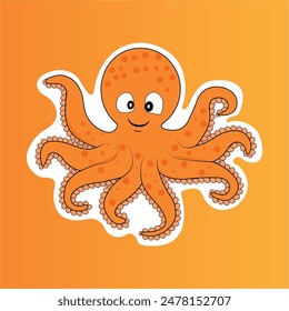 Cute Octopus Sticker Vector Illustration