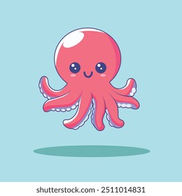 Cute Octopus Swimming Cartoon Vector Icon Illustration. Animal Nature Icon Concept Isolated Premium Vector. Flat Cartoon Style