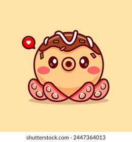 Ilustración del Vector de dibujos animados de la comida del pulpo lindo Takoyaki. Concepto de ícono de comida animal Vector Premium aislado. Estilo plano de dibujos animados