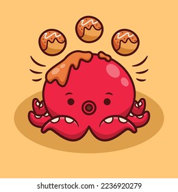 cute octopus with takoyaki illustration in flat design