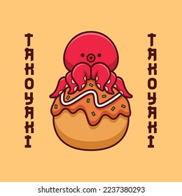 cute octopus with takoyaki illustration in flat design