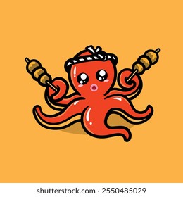 cute octopus takoyaki mascot illustration