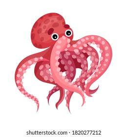 Cute Octopus with Tentacles as Marine Animal Vector Illustration