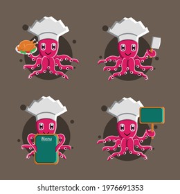 cute octopus themed chef vector design