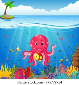 cute octopus under the sea