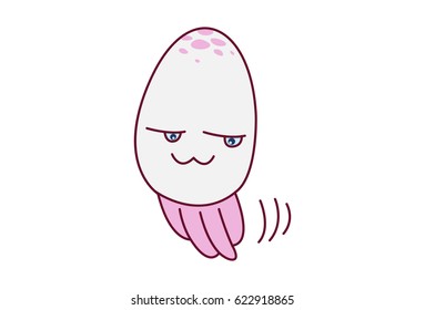 Cute Octopus Upset. Vector Illustration. Isolated on white background.