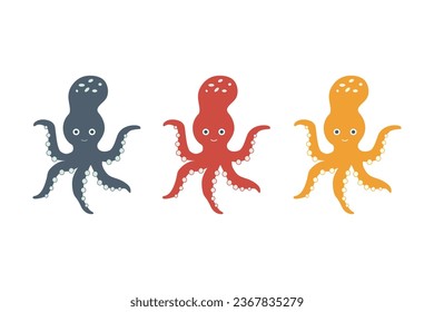 Cute octopus. Vector flat illustration. Cartoon sea animal