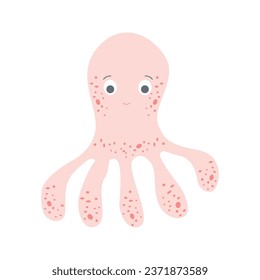 Cute octopus. Vector flat illustration. Cartoon sea animal.