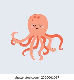 Cute Octopus. Vector illustration of a funny octopus. Sea animal. Children's illustration in cartoon style. 