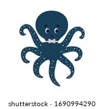 Cute octopus vector illustration isolated on white background. Print t-shirt design. Can be used for baby t-shirt print, kids wear, baby shower, invitation card.