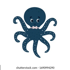 Cute octopus vector illustration isolated on white background. Print t-shirt design. Can be used for baby t-shirt print, kids wear, baby shower, invitation card.