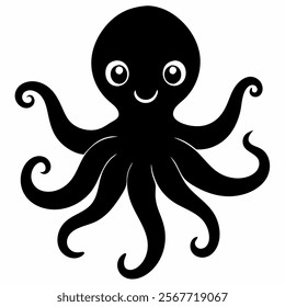 Cute octopus vector silhouette with white background