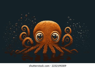 Cute octopus in water environment 