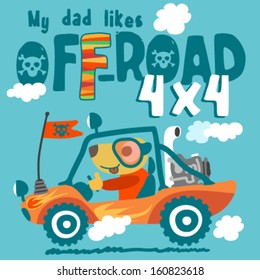 Cute off road vehicle with red flag for father's day