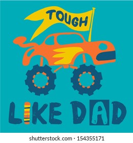 Cute off road vehicle with yellow flag for father's day