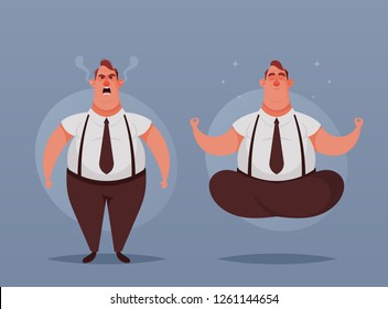 Cute Office Worker: Angry and Peaceful. Cartoon Style. Vector Illustration