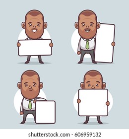 Cute Office Worker Holding Empty Boards - Vector Set