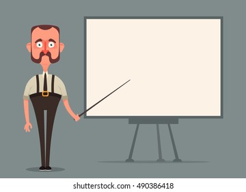 Cute Office Worker Making a Presentation. Vector Illustration