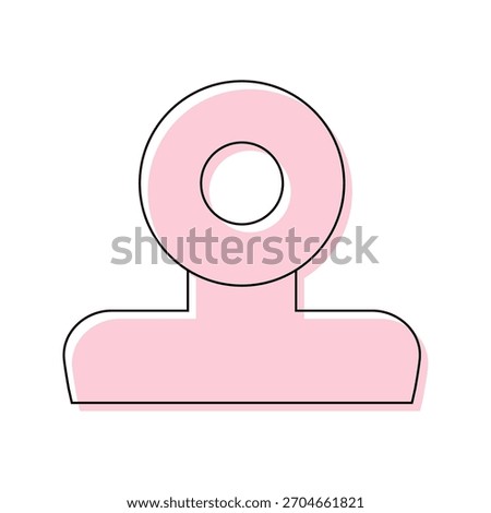 A cute offset-style illustration of a pink binder clip. Ideal for stationery designs, office materials, icons, decorations, and graphic elements.