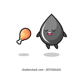 linda caída de aceite flotando y tentado por el pollo frito, diseño de estilo lindo para camiseta, pegatina, elemento logo