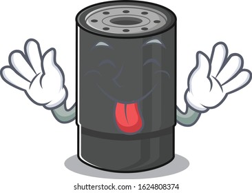 Cute oil filter cartoon mascot style with Tongue out