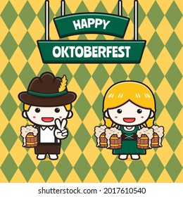 Cute oktoberfest celebration banner cartoon icon illustration. Design isolated flat cartoon style