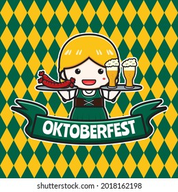 Cute oktoberfest celebration poster cartoon icon illustration. Design isolated flat cartoon style