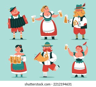 Cute Oktoberfest characters vector cartoon people set isolated on background.